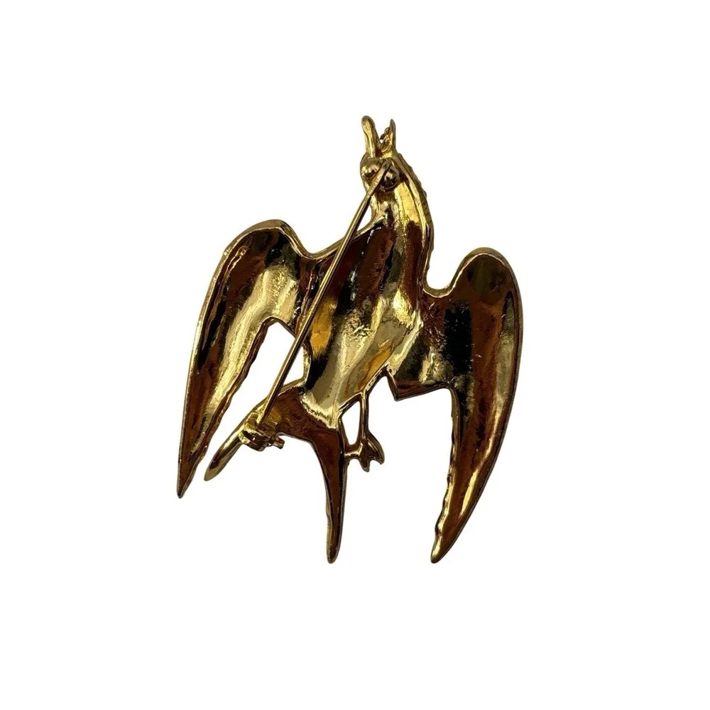 Vintage Gold Tone Red and Yellow Enamel Rhinestone‎ Fire Bird Brooch Pin